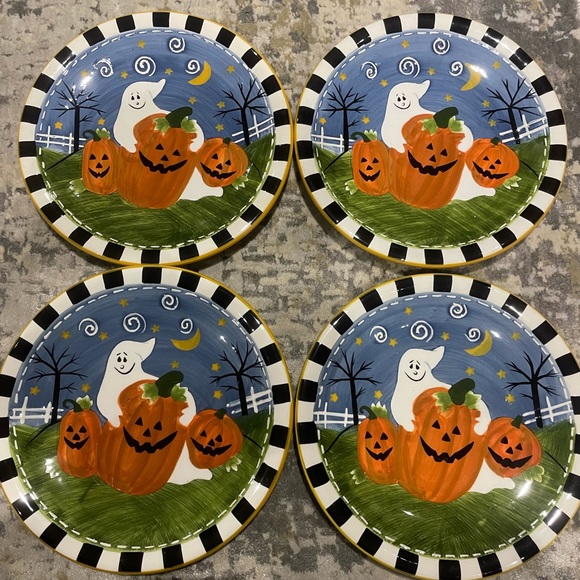 4 HALLOWEEN PLATES Black white checkerboard  NWT 81/2” - Picture 2 of 5